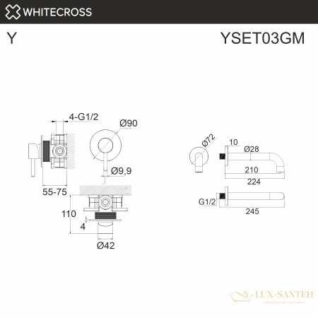 система для ванны скрытого монтажа whitecross y yset03gm, оружейная сталь