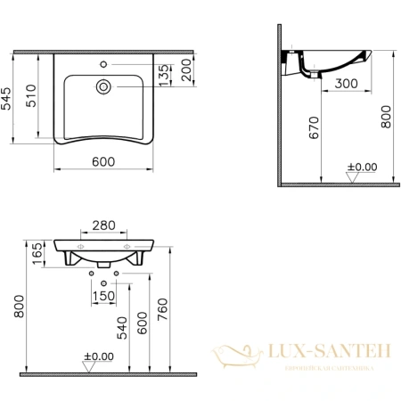 раковина vitra conforma 5289b003-0001 60x54,5 см, белый