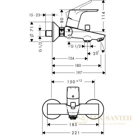 смеситель для ванны hansgrohe focus e2 31940000, хром