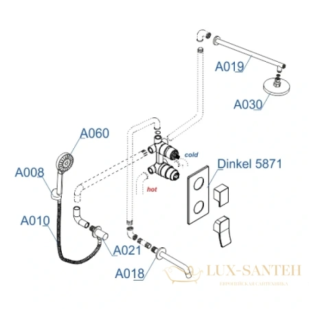 душевой комплект wasserkraft dinkel a175819 250 мм, хром