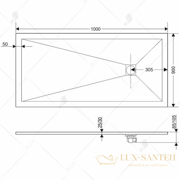 душевой поддон rgw stone tray 16152910-03 из искусственного камня st-0109be 100x90, бежевый