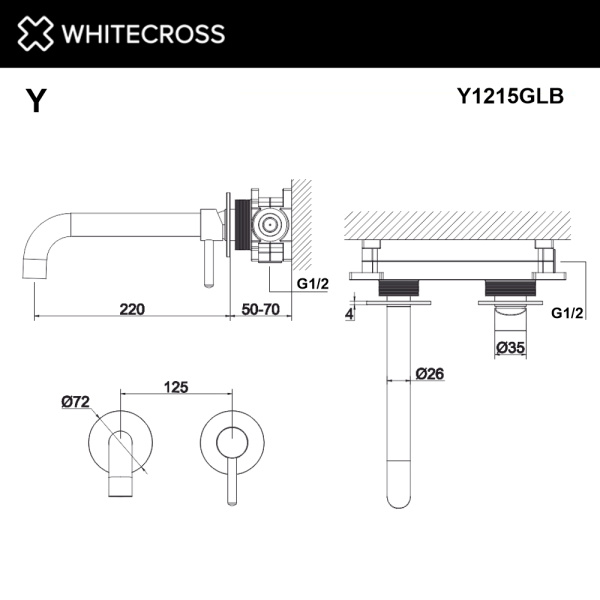 смеситель для умывальника скрытого монтажа whitecross y y1215glb, брашированное золото