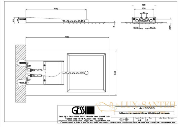 душевая система gessi tremillimetri quadro 33083.238, полированная сталь