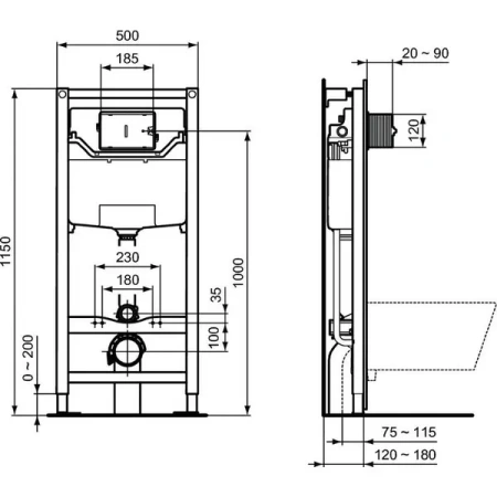 комплект  ideal standard tesi aqua blade tt00002/459aw, унитаз с инсталляцией, с сиденьем и клавишей смыва, белый матовый