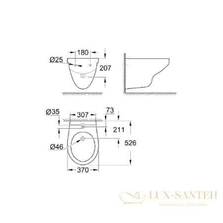 биде grohe bau ceramic 39433000 подвесное, белый