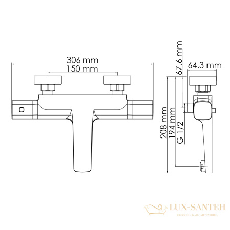 термостатический смеситель для ванны wasserkraft naab 8611 thermo, хром