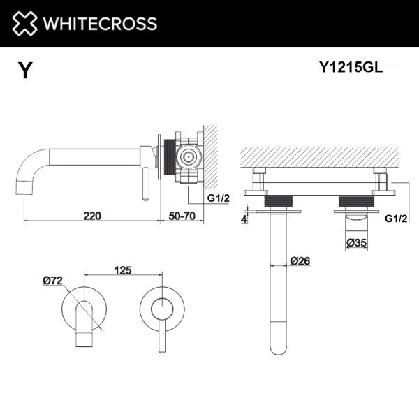 смеситель для умывальника скрытого монтажа whitecross y y1215gl, золото