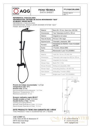 душевая колонна aqg bold 21quc25lud05 регулируемая по высоте 78,5-143 см, черный матовый