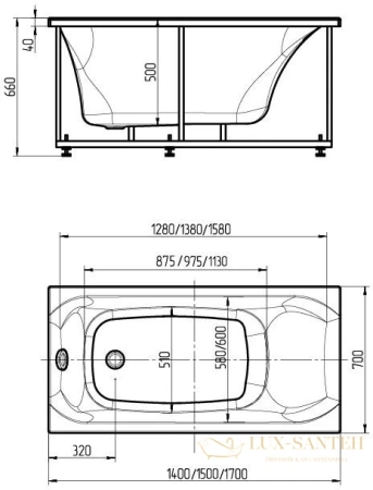 акриловая ванна aquatek альфа 170x70 alf170-0000062 без гидромассажа, без фронтального экрана