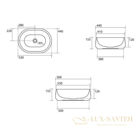 раковина kerasan f10 460501 56х44 см, белый