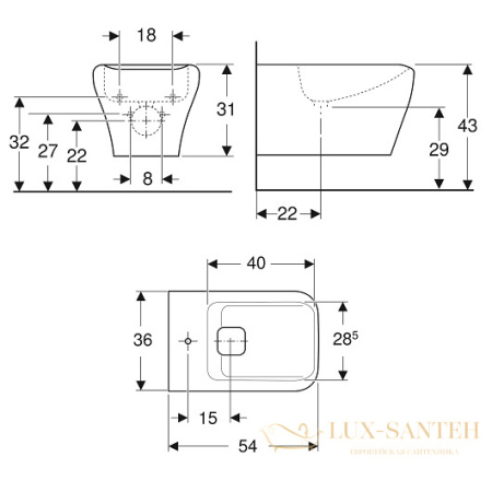 биде geberit myday 235450600 подвесное, белый