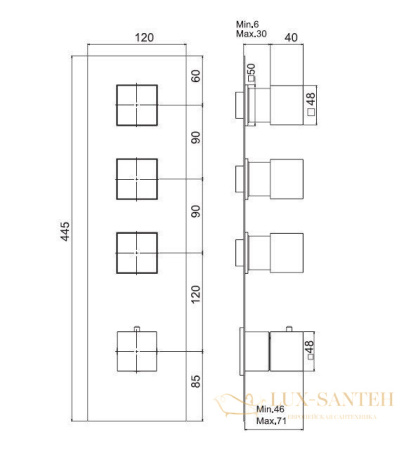 термостат для душа встраиваемый fima carlo frattini fimatherm, f3513x3cr, 3 запорных вентиля, внешняя часть, хром