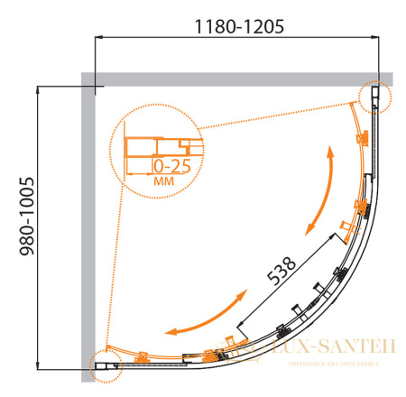 душевой уголок cezares molveno molveno-rh-2-120/100-p-cr 120x100 профиль хром, стекло рифленое