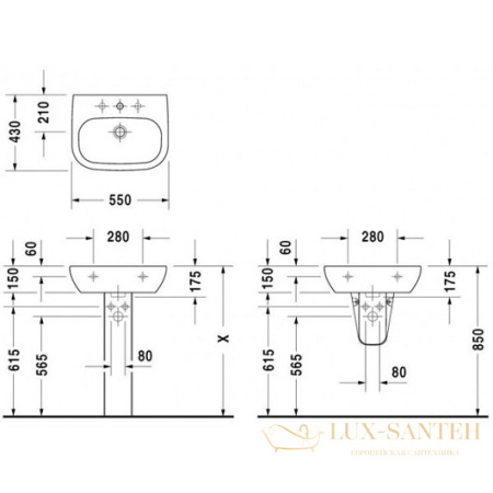 раковина duravit d-code 23105500002 550х430 мм, белый