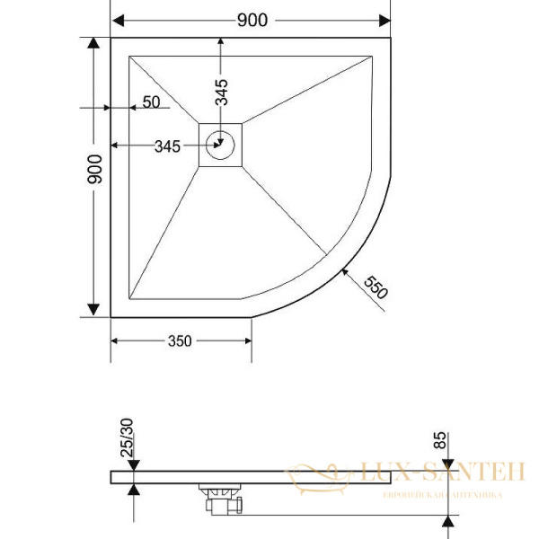 душевой поддон rgw stone tray 16153099-01 из искусственного камня str-099w 90х90, белый