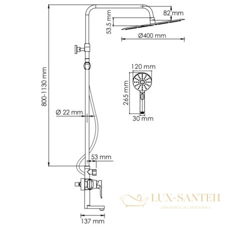 душевая система wasserkraft a166.117.127.087.ch 400 мм, хром