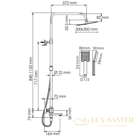 душевая система wasserkraft a199.118.141.010.ch thermo 300 мм, хром