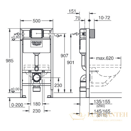 инсталляция для подвесного унитаза grohe rapid sl 38525001 высота 1,0 м 