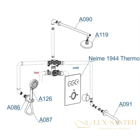 душевой комплект wasserkraft neime a171919 thermo 400 мм, хром