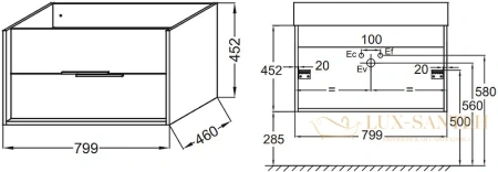 тумба для комплекта jacob delafon vivienne eb1584-e52-f30 без ручек