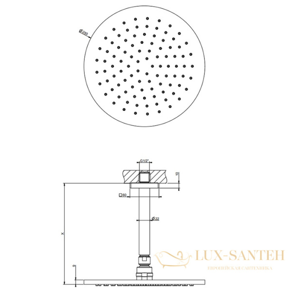 верхний душ gessi rilievo 59150.030 ø 200 мм, медь