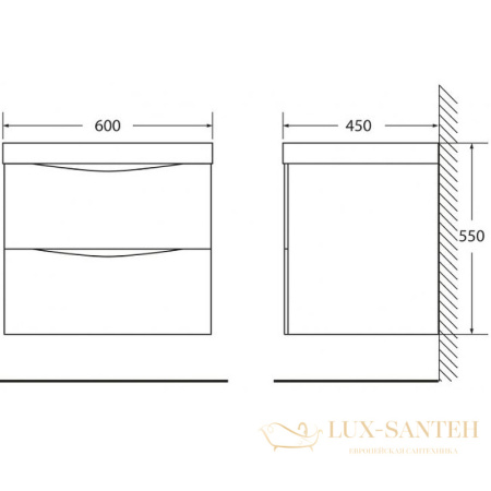 тумба под раковину belbagno marino marino-600-2c-so-wo-p 60 см подвесная, rovere bianco