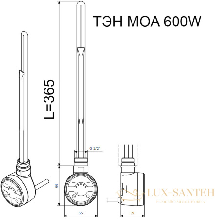 электрический тэн termа moa 600w белый, спиральный кабель с вилкой