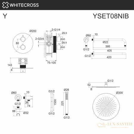 термостатическая душевая система скрытого монтажа whitecross y yset08nib, брашированный никель