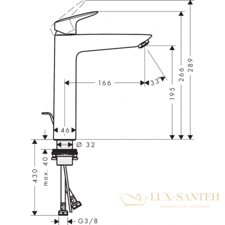 смеситель для раковины с донным клапаном hansgrohe logis 71090670, черный матовый