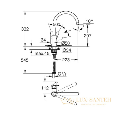 смеситель grohe baucurve 31231001 для мойки, хром