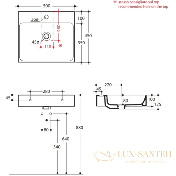 раковина kerasan cento 353001*1 50х45 см, белый