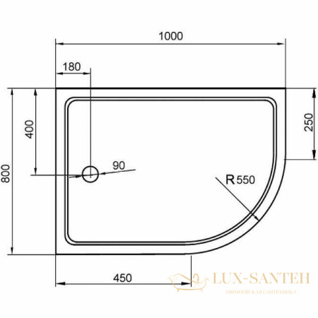 акриловый поддон cezares tray a tray-a-rh-100/80-550-15-w-l для душа 100x80 l, белый