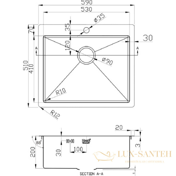 кухонная мойка zorg pvd pvd 5951 grafit, графит