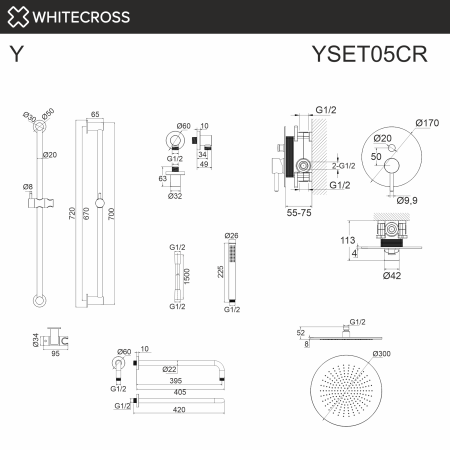 система для душа скрытого монтажа whitecross y yset05cr, хром