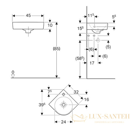 раковина geberit renova compact 276132000 320х320 мм, белый