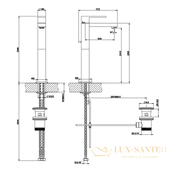 смеситель для раковины gessi rettangolo 11921.031, хром