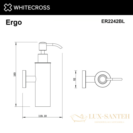 дозатор для жидкого мыла подвесной whitecross ergo er2242bl, черный мат