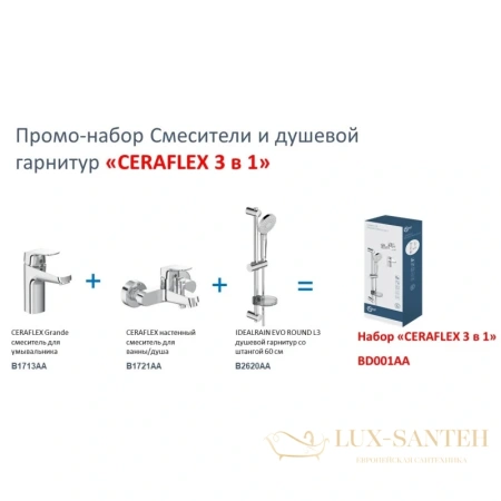 комплект смесителей ideal standard ceraflex bd001aa, хром