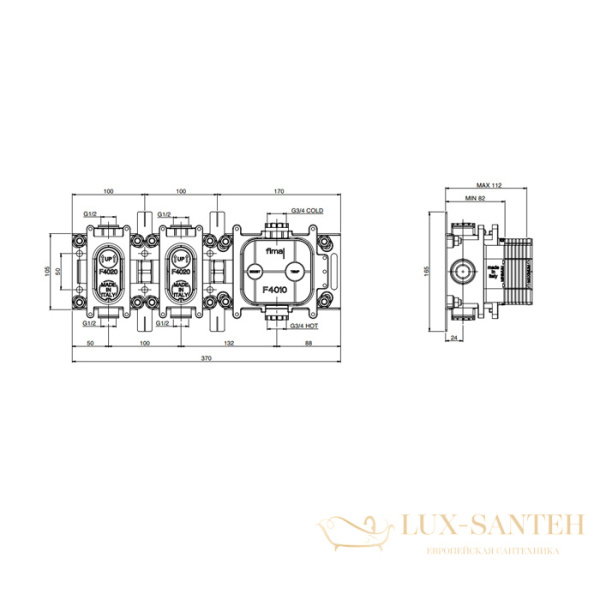 термостат для ванны встраиваемый fima carlo frattini switch, f5944or, с душевым комплектом, (внешняя часть), золото