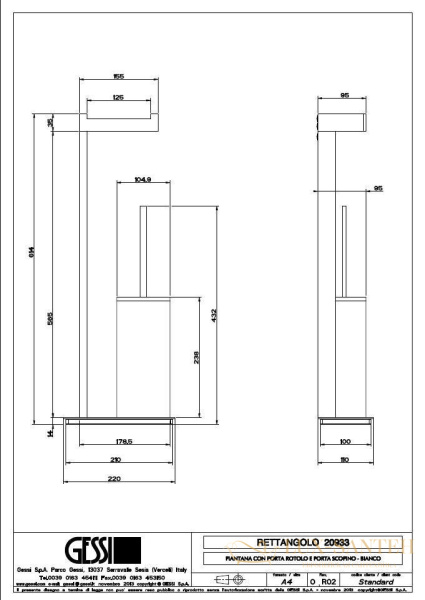 стойка gessi rettangolo 20933.031 для туалета, белый