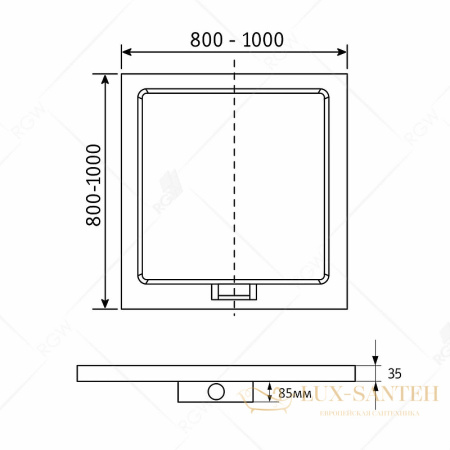 душевой поддон rgw gws 03150100-01 из искусственного камня gws-01 100x100, белый
