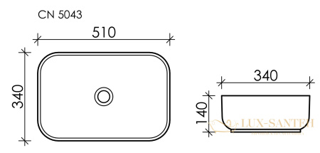 умывальник чаша накладная прямоугольная белый, ceramica nova element 510*340*140мм cn5043