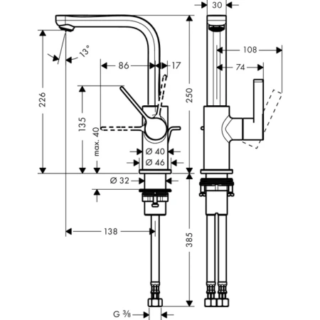 смеситель hansgrohe metris s 31159000 для раковины