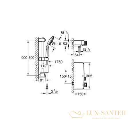 душевой комплект grohe grohtherm smartcontrol 34721000 с термостатом, хром