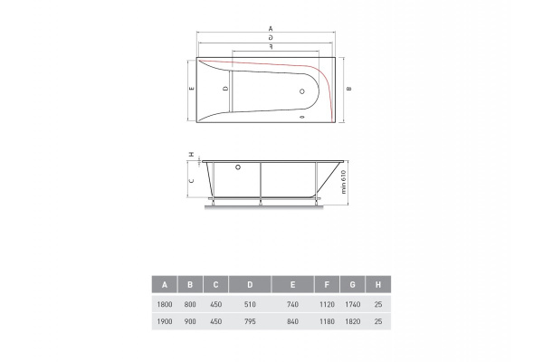 ванна акриловая vayer boomerang (eh) 190x90 r