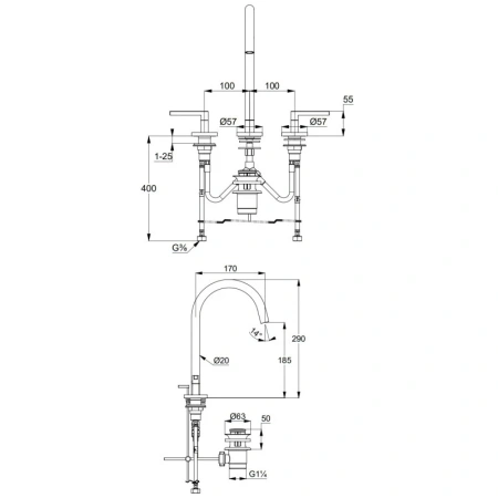 смеситель для раковины kludi nova fonte puristic 201433915 с донным клапаном, черный матовый