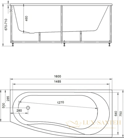 акриловая ванна aquatek пандора 160x75 pan160-0000067 правая, без гидромассажа, с фронтальным экраном (вклеенный каркас)