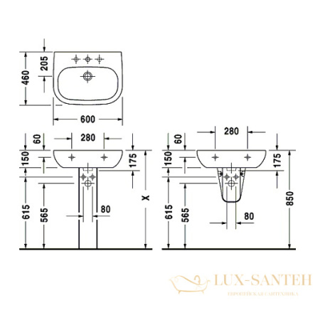 раковина duravit d-code 23106000002 600х460 мм, белый