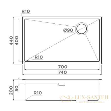 кухонная мойка omoikiri taki 74-u/if-gb side 4993172, графит