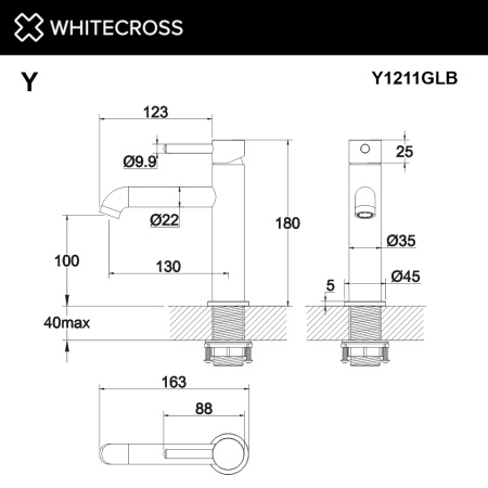 смеситель для умывальника whitecross y y1211glb, брашированное золото